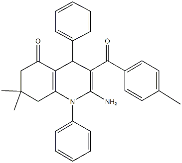 2-amino-7,7-dimethyl-3-(4-methylbenzoyl)-1,4-diphenyl-4,6,7,8-tetrahydro-5(1H)-quinolinone 结构式