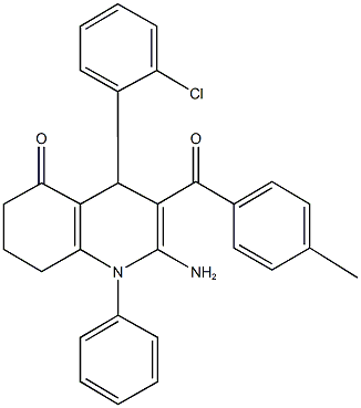 2-amino-4-(2-chlorophenyl)-3-(4-methylbenzoyl)-1-phenyl-4,6,7,8-tetrahydro-5(1H)-quinolinone 结构式