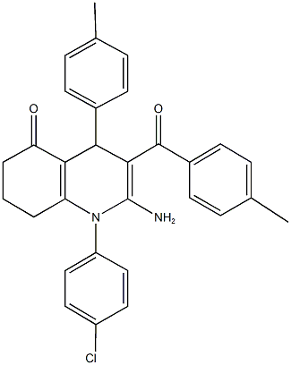 2-amino-1-(4-chlorophenyl)-3-(4-methylbenzoyl)-4-(4-methylphenyl)-4,6,7,8-tetrahydro-5(1H)-quinolinone 结构式