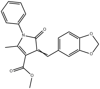 methyl 4-(1,3-benzodioxol-5-ylmethylene)-2-methyl-5-oxo-1-phenyl-4,5-dihydro-1H-pyrrole-3-carboxylate 结构式