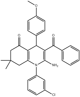 2-amino-3-benzoyl-1-(3-chlorophenyl)-4-(4-methoxyphenyl)-7,7-dimethyl-4,6,7,8-tetrahydro-5(1H)-quinolinone 结构式