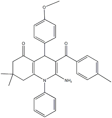 2-amino-4-(4-methoxyphenyl)-7,7-dimethyl-3-(4-methylbenzoyl)-1-phenyl-4,6,7,8-tetrahydro-5(1H)-quinolinone 结构式