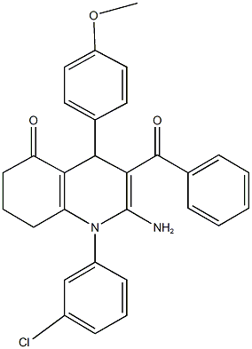 2-amino-3-benzoyl-1-(3-chlorophenyl)-4-(4-methoxyphenyl)-4,6,7,8-tetrahydro-5(1H)-quinolinone 结构式