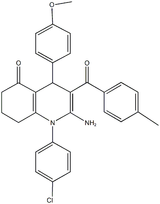 2-amino-1-(4-chlorophenyl)-4-(4-methoxyphenyl)-3-(4-methylbenzoyl)-4,6,7,8-tetrahydro-5(1H)-quinolinone 结构式