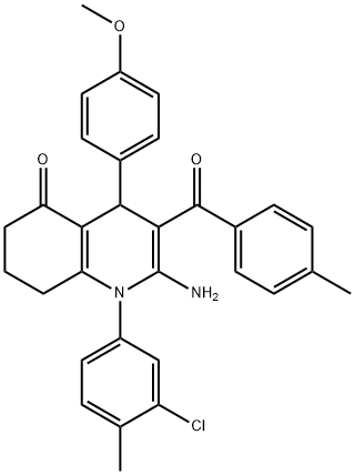 2-amino-1-(3-chloro-4-methylphenyl)-4-(4-methoxyphenyl)-3-(4-methylbenzoyl)-4,6,7,8-tetrahydro-5(1H)-quinolinone 结构式