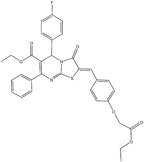 ethyl 2-[4-(2-ethoxy-2-oxoethoxy)benzylidene]-5-(4-fluorophenyl)-3-oxo-7-phenyl-2,3-dihydro-5H-[1,3]thiazolo[3,2-a]pyrimidine-6-carboxylate 结构式