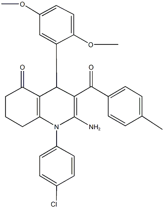 2-amino-1-(4-chlorophenyl)-4-(2,5-dimethoxyphenyl)-3-(4-methylbenzoyl)-4,6,7,8-tetrahydro-5(1H)-quinolinone 结构式