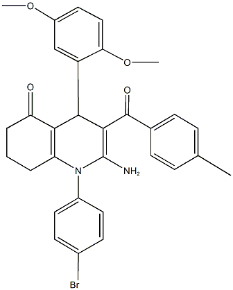 2-amino-1-(4-bromophenyl)-4-(2,5-dimethoxyphenyl)-3-(4-methylbenzoyl)-4,6,7,8-tetrahydro-5(1H)-quinolinone 结构式