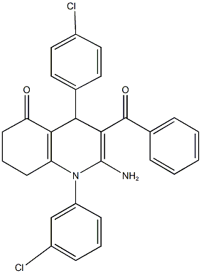 2-amino-3-benzoyl-1-(3-chlorophenyl)-4-(4-chlorophenyl)-4,6,7,8-tetrahydro-5(1H)-quinolinone 结构式