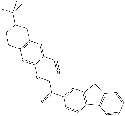 6-tert-butyl-2-{[2-(9H-fluoren-2-yl)-2-oxoethyl]sulfanyl}-5,6,7,8-tetrahydro-3-quinolinecarbonitrile 结构式