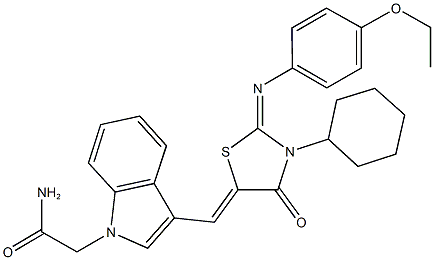 2-[3-({3-cyclohexyl-2-[(4-ethoxyphenyl)imino]-4-oxo-1,3-thiazolidin-5-ylidene}methyl)-1H-indol-1-yl]acetamide 结构式