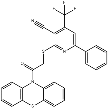 2-{[2-oxo-2-(10H-phenothiazin-10-yl)ethyl]sulfanyl}-6-phenyl-4-(trifluoromethyl)nicotinonitrile 结构式