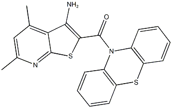 4,6-dimethyl-2-(10H-phenothiazin-10-ylcarbonyl)thieno[2,3-b]pyridin-3-amine 结构式