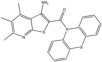 4,5,6-trimethyl-2-(10H-phenothiazin-10-ylcarbonyl)thieno[2,3-b]pyridin-3-ylamine 结构式