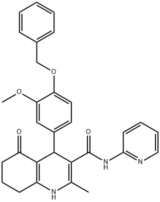 4-[4-(benzyloxy)-3-methoxyphenyl]-2-methyl-5-oxo-N-(2-pyridinyl)-1,4,5,6,7,8-hexahydro-3-quinolinecarboxamide 结构式