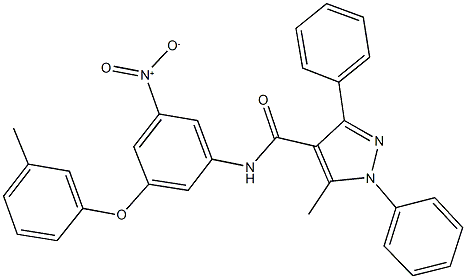 N-[3-nitro-5-(3-methylphenoxy)phenyl]-5-methyl-1,3-diphenyl-1H-pyrazole-4-carboxamide 结构式