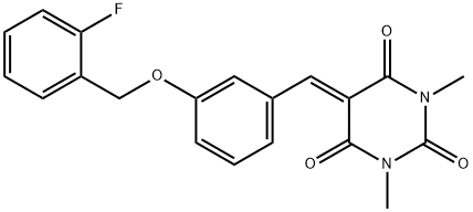 5-{3-[(2-fluorobenzyl)oxy]benzylidene}-1,3-dimethyl-2,4,6(1H,3H,5H)-pyrimidinetrione 结构式