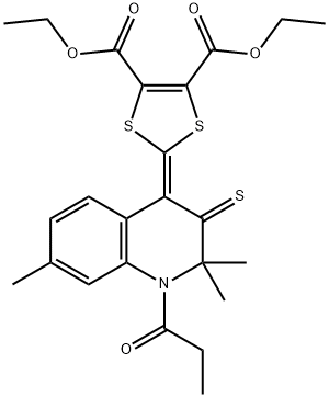 diethyl 2-(2,2,7-trimethyl-1-propionyl-3-thioxo-2,3-dihydro-4(1H)-quinolinylidene)-1,3-dithiole-4,5-dicarboxylate 结构式
