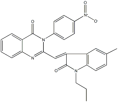 3-{4-nitrophenyl}-2-[(5-methyl-2-oxo-1-propyl-1,2-dihydro-3H-indol-3-ylidene)methyl]-4(3H)-quinazolinone 结构式