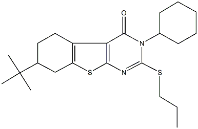 7-tert-butyl-3-cyclohexyl-2-(propylsulfanyl)-5,6,7,8-tetrahydro[1]benzothieno[2,3-d]pyrimidin-4(3H)-one 结构式