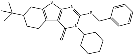 2-(benzylsulfanyl)-7-tert-butyl-3-cyclohexyl-5,6,7,8-tetrahydro[1]benzothieno[2,3-d]pyrimidin-4(3H)-one 结构式