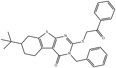 3-benzyl-7-tert-butyl-2-[(2-oxo-2-phenylethyl)sulfanyl]-5,6,7,8-tetrahydro[1]benzothieno[2,3-d]pyrimidin-4(3H)-one 结构式