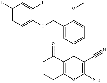 2-amino-4-{3-[(2,4-difluorophenoxy)methyl]-4-methoxyphenyl}-5-oxo-5,6,7,8-tetrahydro-4H-chromene-3-carbonitrile 结构式