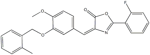 2-(2-fluorophenyl)-4-{4-methoxy-3-[(2-methylbenzyl)oxy]benzylidene}-1,3-oxazol-5(4H)-one 结构式