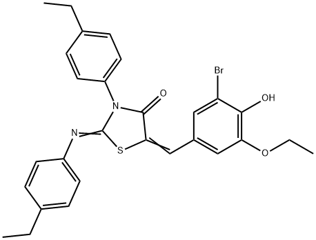 5-(3-bromo-5-ethoxy-4-hydroxybenzylidene)-3-(4-ethylphenyl)-2-[(4-ethylphenyl)imino]-1,3-thiazolidin-4-one 结构式