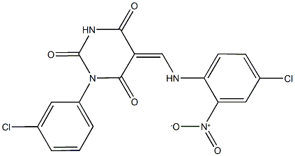 5-({4-chloro-2-nitroanilino}methylene)-1-(3-chlorophenyl)-2,4,6(1H,3H,5H)-pyrimidinetrione 结构式