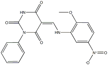 5-({5-nitro-2-methoxyanilino}methylene)-1-phenyl-2,4,6(1H,3H,5H)-pyrimidinetrione 结构式