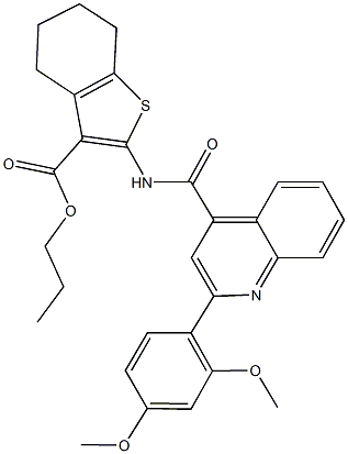 propyl 2-({[2-(2,4-dimethoxyphenyl)-4-quinolinyl]carbonyl}amino)-4,5,6,7-tetrahydro-1-benzothiophene-3-carboxylate 结构式