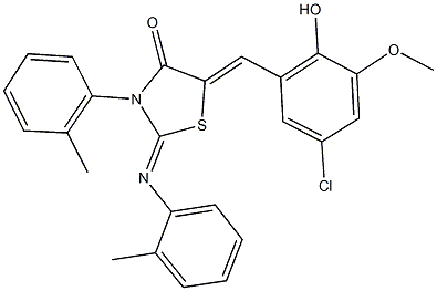 5-(5-chloro-2-hydroxy-3-methoxybenzylidene)-3-(2-methylphenyl)-2-[(2-methylphenyl)imino]-1,3-thiazolidin-4-one 结构式