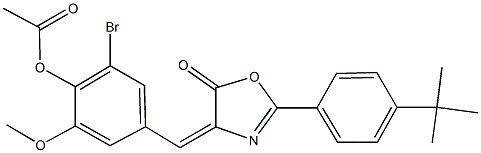 2-bromo-4-[(2-(4-tert-butylphenyl)-5-oxo-1,3-oxazol-4(5H)-ylidene)methyl]-6-methoxyphenyl acetate 结构式