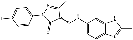 2-(4-iodophenyl)-5-methyl-4-{[(2-methyl-1H-benzimidazol-6-yl)amino]methylene}-2,4-dihydro-3H-pyrazol-3-one 结构式