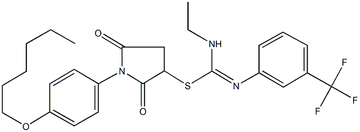 1-[4-(hexyloxy)phenyl]-2,5-dioxo-3-pyrrolidinyl N-ethyl-N'-[3-(trifluoromethyl)phenyl]imidothiocarbamate 结构式