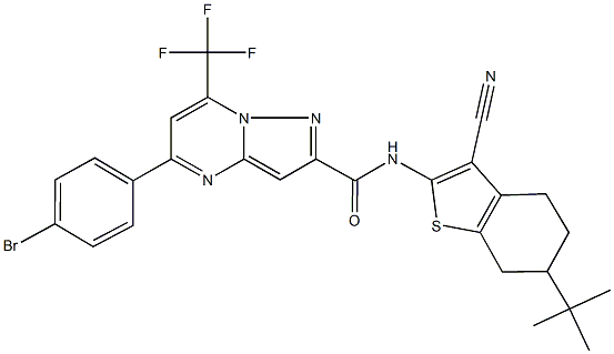 5-(4-bromophenyl)-N-(6-tert-butyl-3-cyano-4,5,6,7-tetrahydro-1-benzothien-2-yl)-7-(trifluoromethyl)pyrazolo[1,5-a]pyrimidine-2-carboxamide 结构式