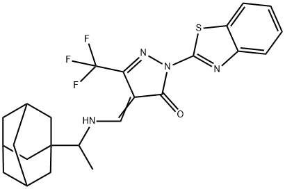 4-({[1-(1-adamantyl)ethyl]amino}methylene)-2-(1,3-benzothiazol-2-yl)-5-(trifluoromethyl)-2,4-dihydro-3H-pyrazol-3-one 结构式