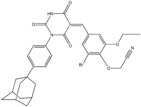 2-(4-{[1-[4-(1-adamantyl)phenyl]-2,4,6-trioxotetrahydro-5(2H)-pyrimidinylidene]methyl}-2-bromo-6-ethoxyphenoxy)acetonitrile 结构式