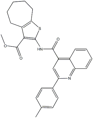 methyl 2-({[2-(4-methylphenyl)-4-quinolinyl]carbonyl}amino)-5,6,7,8-tetrahydro-4H-cyclohepta[b]thiophene-3-carboxylate 结构式