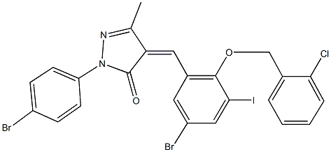 4-{5-bromo-2-[(2-chlorobenzyl)oxy]-3-iodobenzylidene}-2-(4-bromophenyl)-5-methyl-2,4-dihydro-3H-pyrazol-3-one 结构式