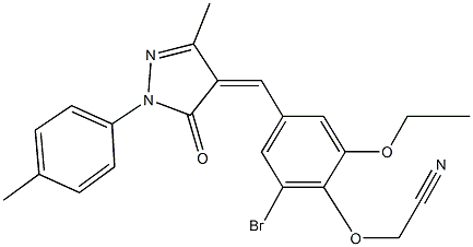 2-(2-bromo-6-ethoxy-4-{[3-methyl-1-(4-methylphenyl)-5-oxo-1,5-dihydro-4H-pyrazol-4-ylidene]methyl}phenoxy)acetonitrile 结构式