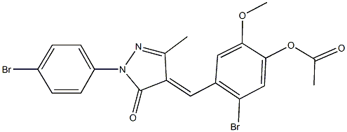 5-bromo-4-{[1-(4-bromophenyl)-3-methyl-5-oxo-1,5-dihydro-4H-pyrazol-4-ylidene]methyl}-2-methoxyphenyl acetate 结构式