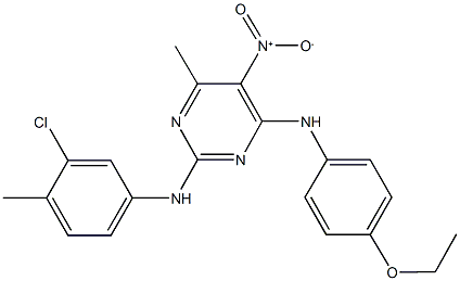 2-(3-chloro-4-methylanilino)-4-(4-ethoxyanilino)-5-nitro-6-methylpyrimidine 结构式
