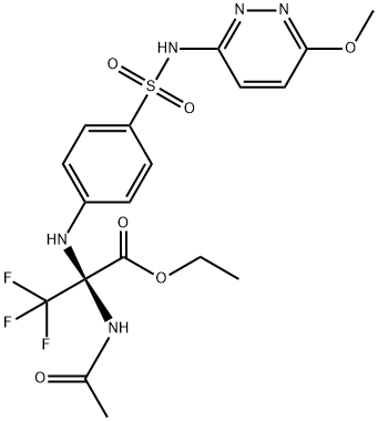 ethyl 2-(acetylamino)-3,3,3-trifluoro-2-(4-{[(6-methoxy-3-pyridazinyl)amino]sulfonyl}anilino)propanoate 结构式