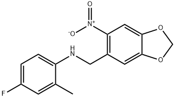 4-fluoro-2-methyl-N-[(6-nitro-1,3-benzodioxol-5-yl)methyl]aniline 结构式