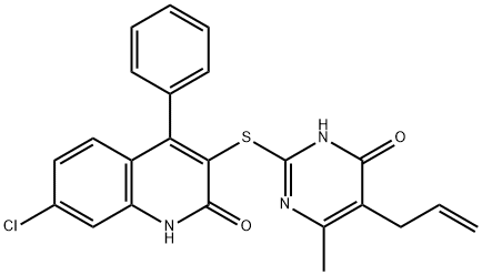 5-allyl-2-[(7-chloro-2-hydroxy-4-phenyl-3-quinolinyl)sulfanyl]-6-methyl-4(3H)-pyrimidinone 结构式