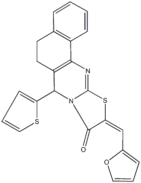 10-(2-furylmethylene)-7-(2-thienyl)-5,7-dihydro-6H-benzo[h][1,3]thiazolo[2,3-b]quinazolin-9(10H)-one 结构式