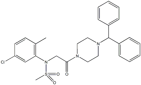 N-[2-(4-benzhydrylpiperazin-1-yl)-2-oxoethyl]-N-(5-chloro-2-methylphenyl)methanesulfonamide 结构式