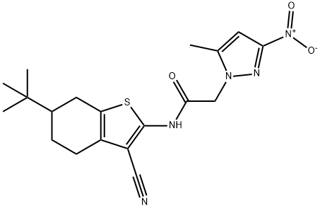 N-(6-tert-butyl-3-cyano-4,5,6,7-tetrahydro-1-benzothien-2-yl)-2-{3-nitro-5-methyl-1H-pyrazol-1-yl}acetamide 结构式